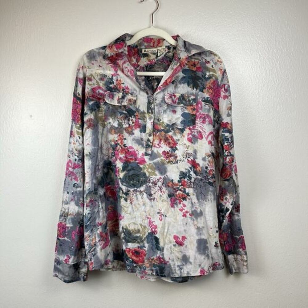 Artine Womens‎ Cotton Popover Top Size XL Collared Artsy Boho Lightweight